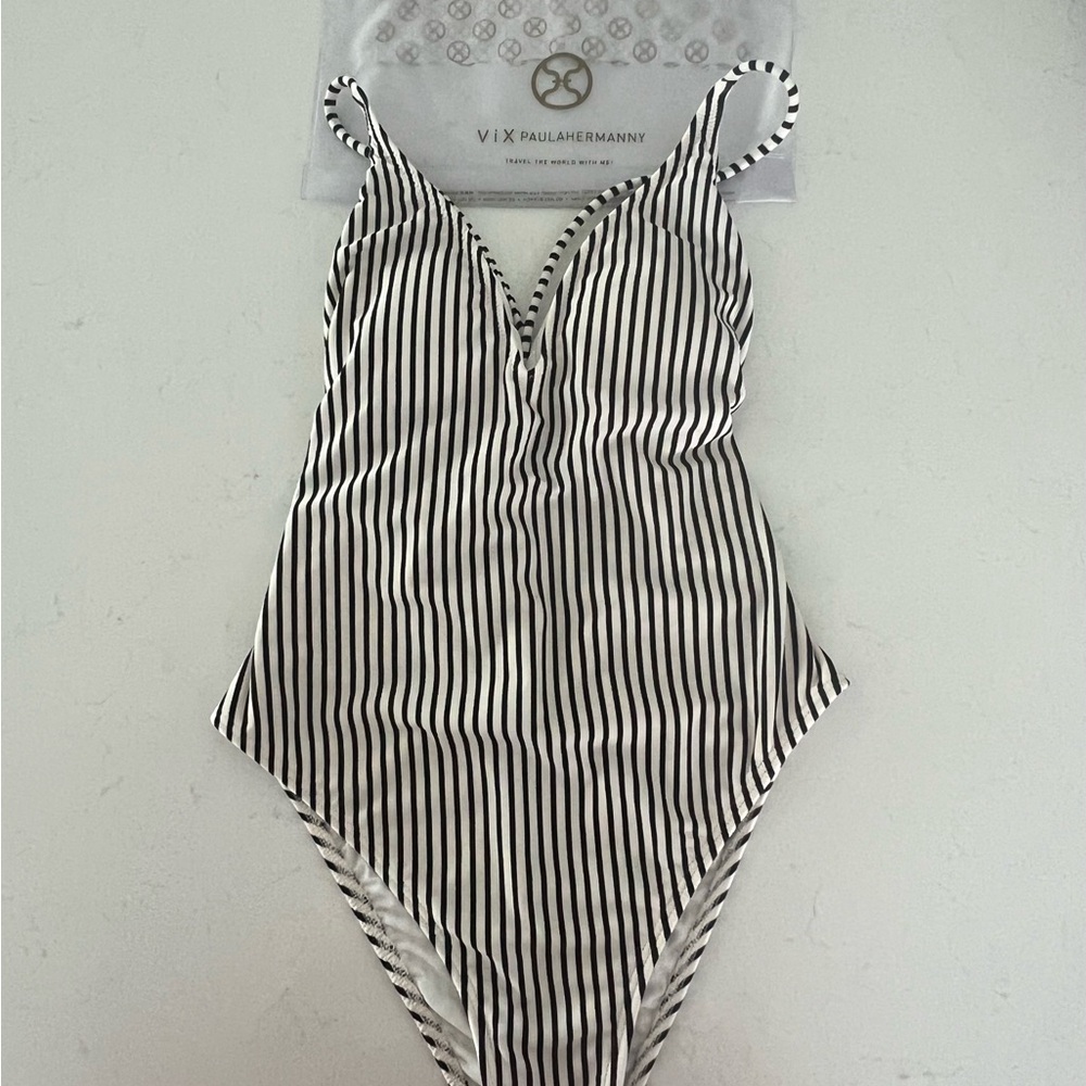Vix Black and White One Piece Swimsuit with Ruffle Detail